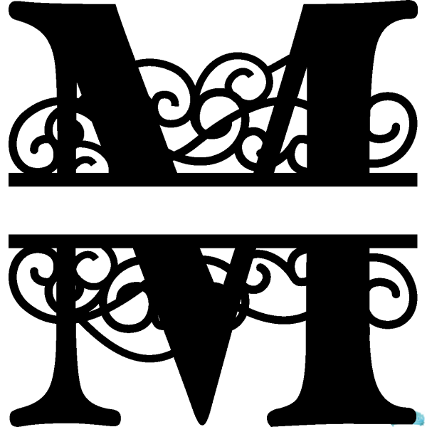 Free Flourish Swirl Split Monogram Letter M Sublimation PNG