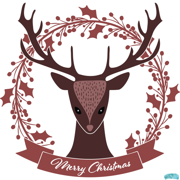 Free Merry Christmas Deer Head Wreath Design Sublimation PNG