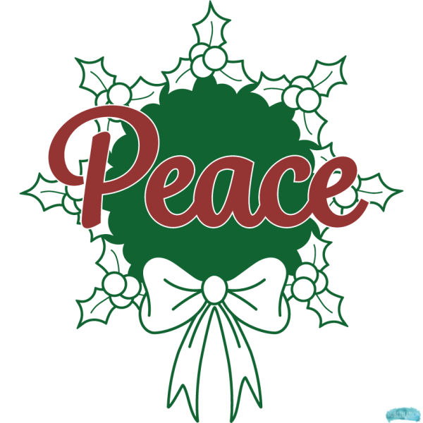 Free Christmas Peace Holly Wreath Design Sublimation PNG